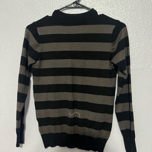 Black and grey striped crew neck sweater